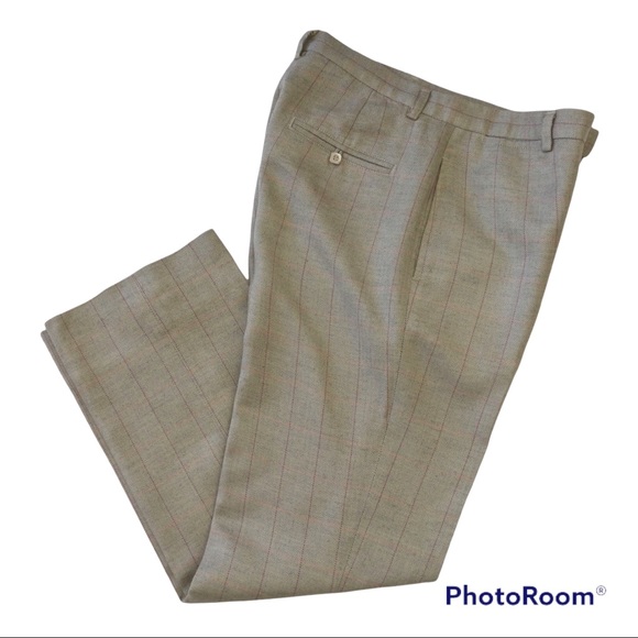 Vintage Women’s Pale Green Windowpane Plaid Herringbone Trousers Size 4 - Picture 1 of 14